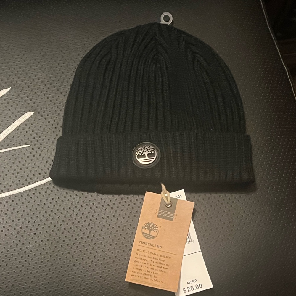 Timberland Black Ribbed Knit Hat Classic Warm Design